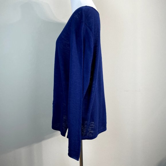 J Jill Sweater Womens Large Navy Blue Linen Cotton Scoop Neck Pocket Lightweight - Picture 7 of 10